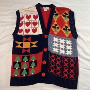 Sweater Loft Knit Vest Size M Christmas Eclectic Holiday Cottage Grandma School
